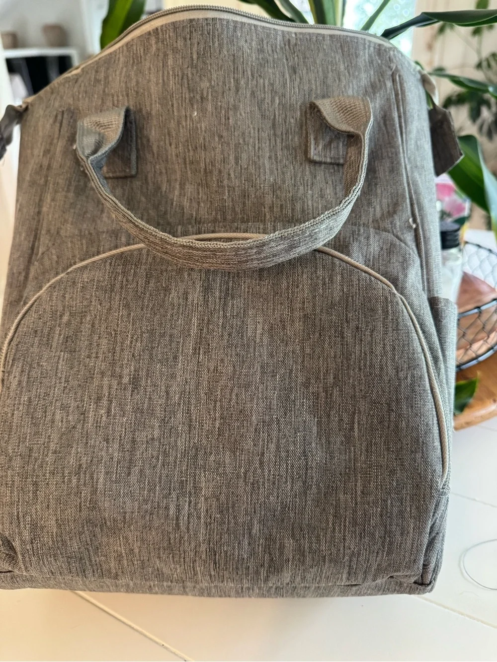 Grey Fabric Baby Diaper Bag Backpack Tote